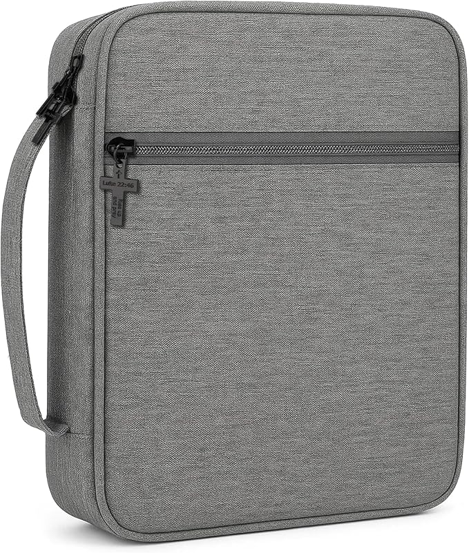 Bible Cover with Durable Handle, Carrying Book Case Church Bag Bible, Protective with Zippered Pocket, Bible Study Accessories Supplies, Gift for Mother Lady Women Men(Grey)