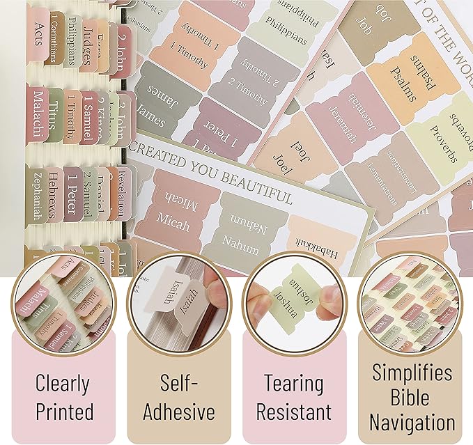 Mr. Pen- Bible Tabs, 75 Boho Theme Laminated Tabs for Women and Men, Tabs for Study Bible, Large Print Bible Index Tabs, Book Labels, Mr. Pen Bible Tabs