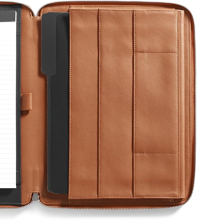 Leatherology Cognac Leatherology Left-Handed Executive Zippered Portfolio - Designed for Left-Hand use, fits A4 and Letter-Size Paper, Includes Expandable Pen Loop