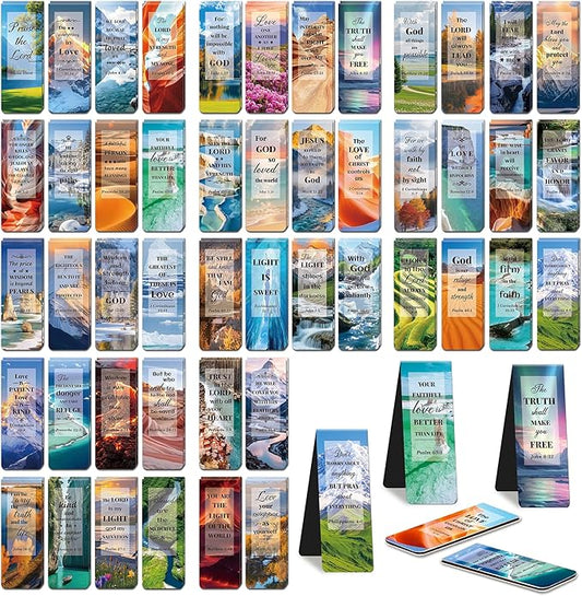 96Pack Magnetic Bookmarks Bible Bookmark Christian Bookmarks Bulk Book Marks for Reading Women Men Adults Kids Book Lovers Gifts, Cute Personalized Religious Magnet Bookmark Clips (Scenery)