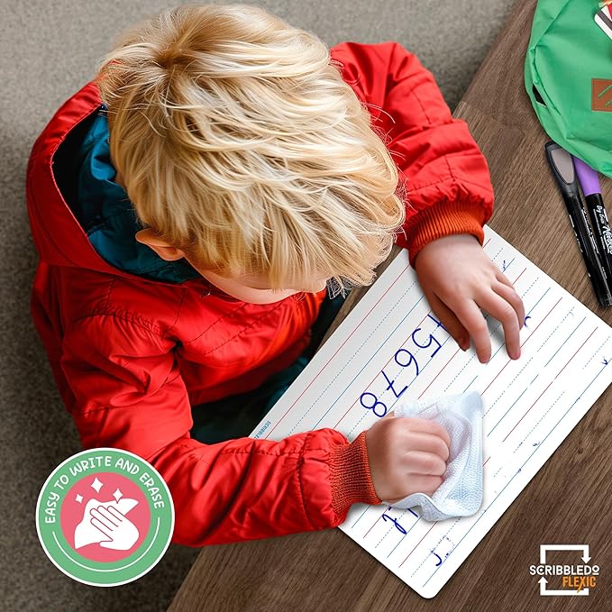 SCRIBBLEDO Small Lined Erasable Sheets for Students 9”x12” Dry Erase Sheets with Lines Ruled Writing Whiteboard Sheets Homeschool Supplies Teacher Classroom Pack of 10