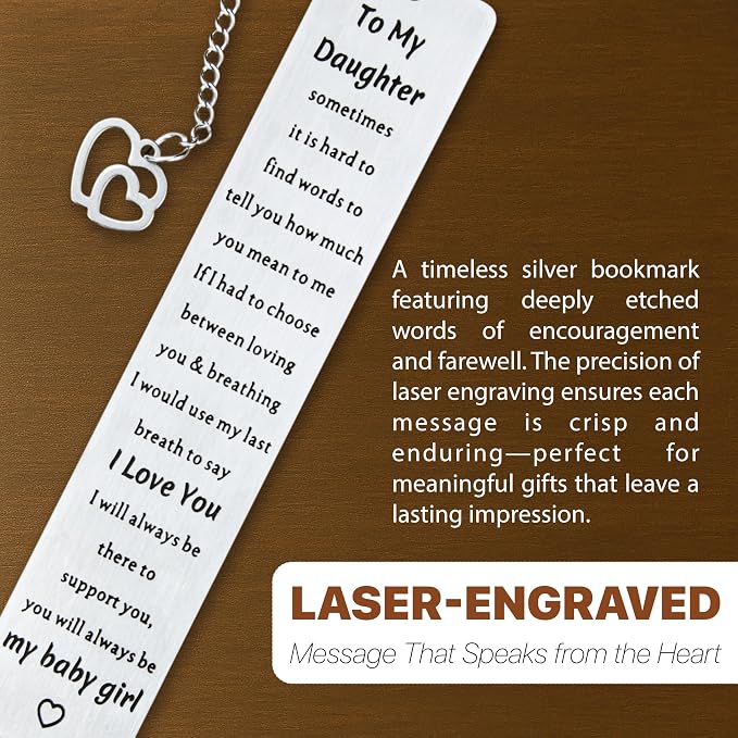 Daughter Metal Bookmark – Inspirational Graduation Gift for Daughter, Birthday Gifts for Daughter Girl, College Graduation Daughter Gift from Mom, Stainless Steel Bookmark Metal Bookmarks for Women