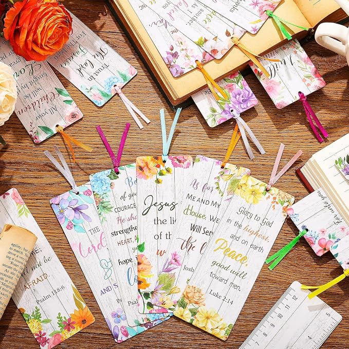 Chinco 120 Pack Bible Verse Bookmarks Inspirational Scripture Christian Book Markers Religious Motivational Encouragement Flower Page Clips Presents for Women Office Supplies