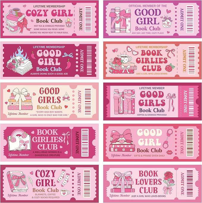 Laffact Pink Bow Reading Bookmarks - 120Pcs Cute Cozy Girl Ticket Style Book Club Gifts, Library Bookish Books Page Marker, Readers Accessories Reading Tracker for Book Lover Bookish Romance Reader
