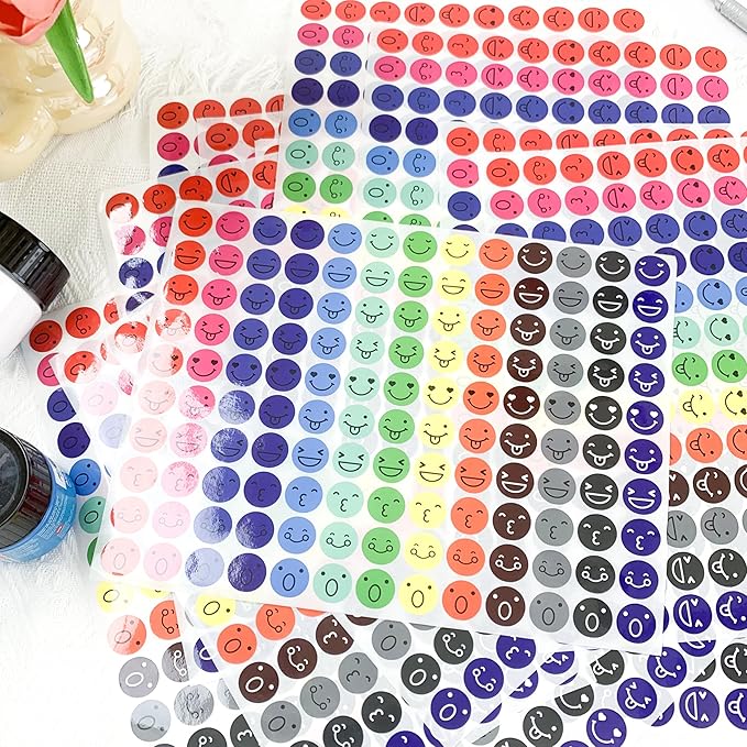 Smiley Face Stickers - 2600 PCS Happy Face Stickers, 3/4 Inch Colorful Round Stickers for Teachers Rewards, Kids, Students, Classroom Incentives, Behavior Charts, Crafts