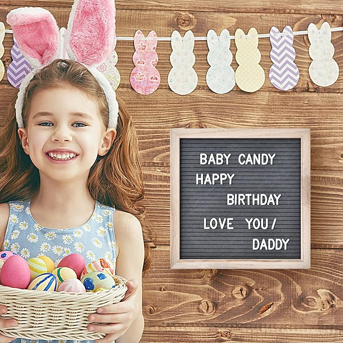 Felt Letter Board with 294 Letters, Numbers & Symbols - 10 x 10 inch Changeable Message Board with Wooden Frame Wall Mount Hook, Gray & Wood