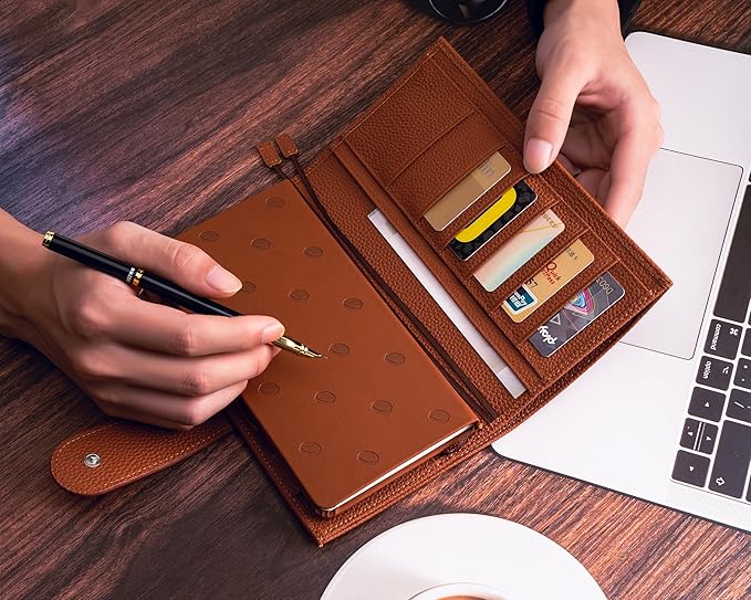 Genuine Leather Cover for Hobonichi Weeks/Weeks Mega with Pen Loop, Card Slots, Back Pocket, and Bookmarks (Brown)