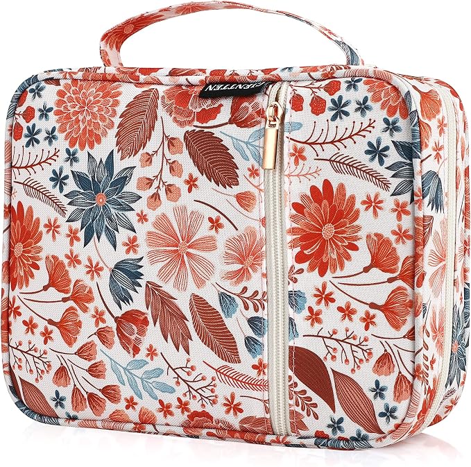 Bible Cover for Women with Flowers Printing, Bible Books Carrying Case with Durable Handle, Quilted Case for Girls Bible Study Supplies Accessories