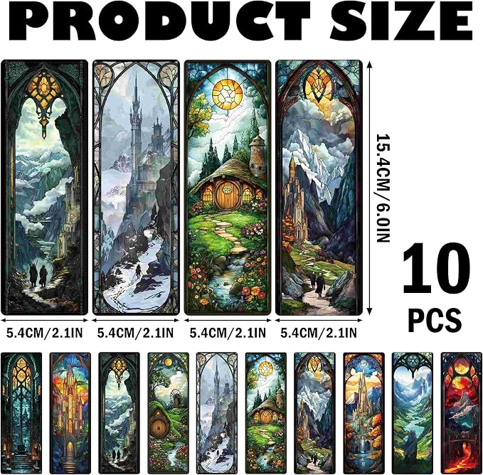 Fantasy Personalized Bookmark Gifts - 10 Pcs Magical Stained Glass Bookmarks for Men Women Book Lovers Novel Fans Page Marks Merch School Reading Accessories Bookish Birthday Graduation Gift