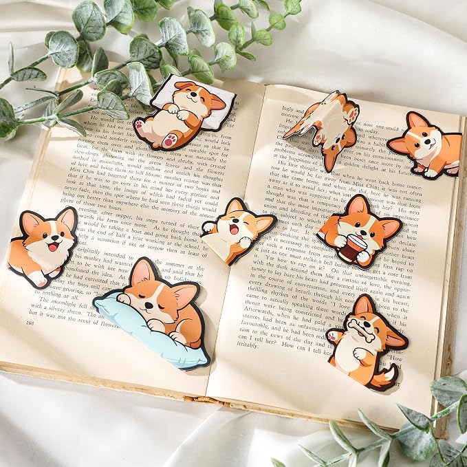 Corgi Magnetic Bookmarks Gifts - 8 Pcs Cute Dog Bookmark for Women Kids Pet Animals Lovers Students Funny Page Clips School Office Reading Accessories Bookworms Gift for Birthday Christmas