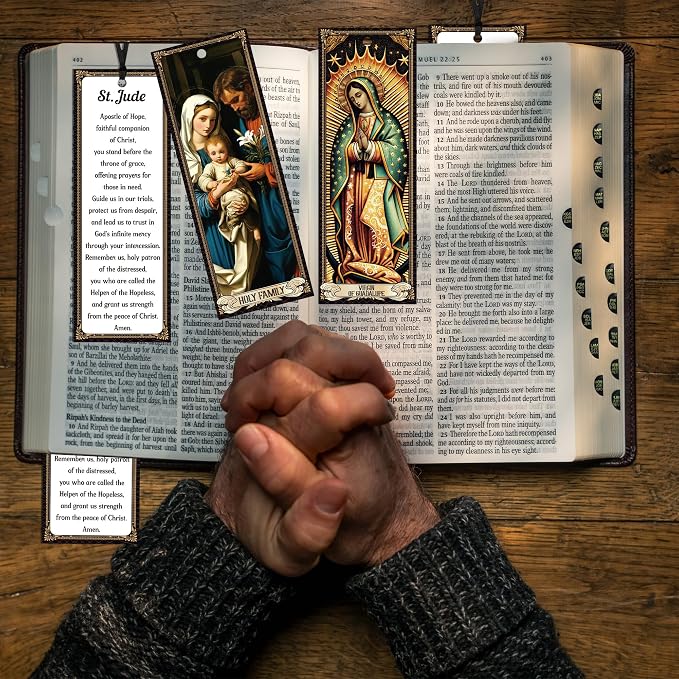 Bozidol 50 Pcs Catholic Saints Bookmarks Bulk, Christian Religious St. Michael Virgin Mary Prayer Bookmarks, Inspirational Bible Verse Book Markers for Women Men Church Sunday School Supplies