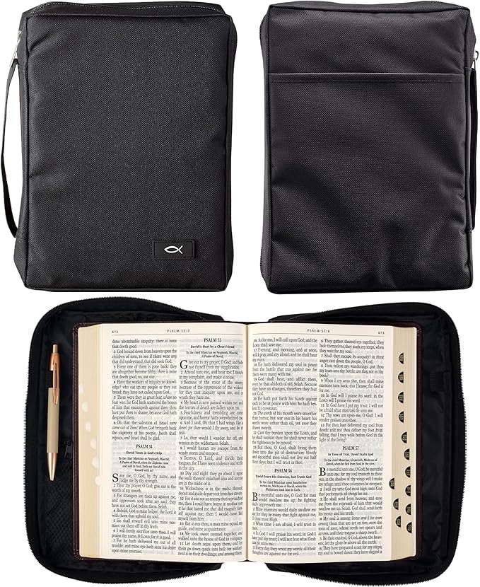 Promo Poly-Canvas Bible / Book Cover w/Fish Applique (Large, Black)