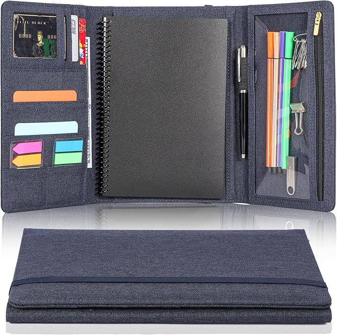 Trifold Planner Cover for Rocketbook Smart Notebook | Executive Size A5 (8.8"x6") Portfolio Organizer with File Pocket | Waterproof Protective Case for Rocketbook & Accessories (Blue)