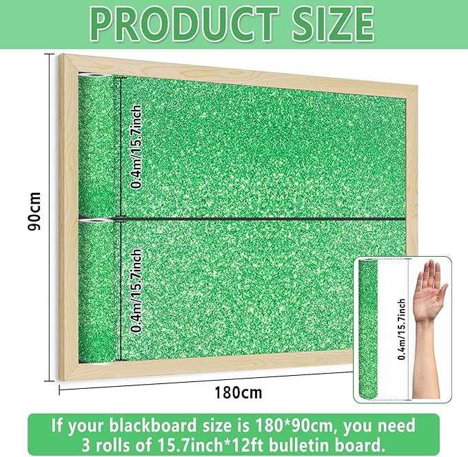 Glitter Bulletin Board Roll Green Bulletin Board Paper Sparkle Green Wrapping DIY Art Crafts Fade Resistant Wrinkle Resistant Poster for Classroom Office Home Backdrop Decoration 15.7" x 12 Ft