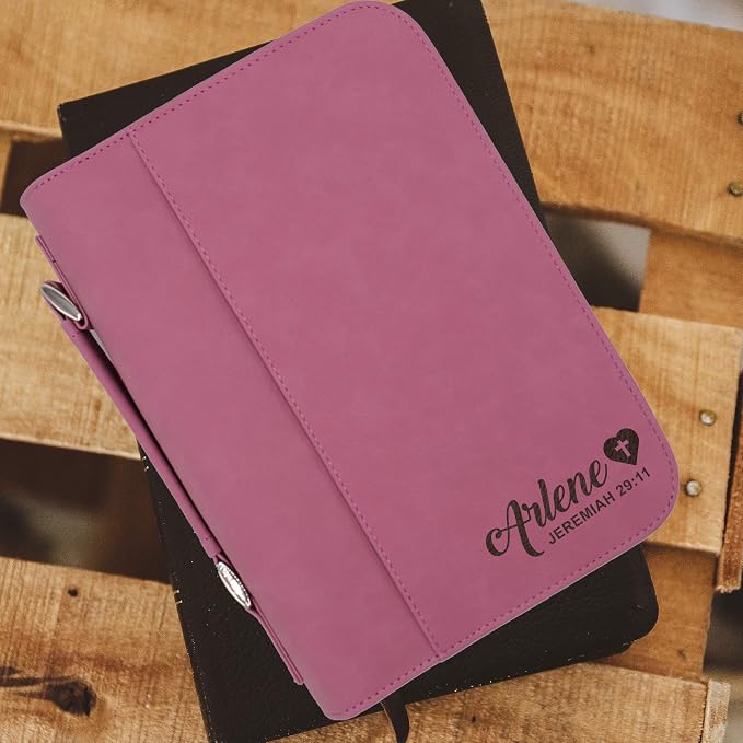 Personalized Bible Cover Holder Case with Carrying Handle for Men and Women (Pink)