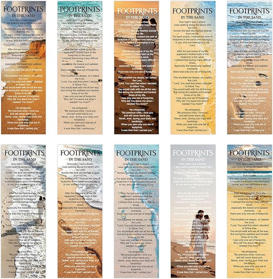 100 Pcs Footprints in The Sand Bookmark, Christian Bible Verse Book Markers Page Clips, Inspirational Bookish Gifts for Women Students Book Lovers