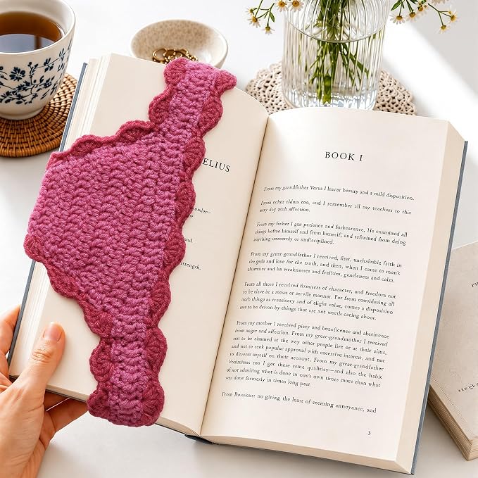 Crochet Bikini Bookmarks for Women, Underwear Shaped Bookmark | Handmade, Page Holder, Bookish Gift for Book Lovers, Soft Stretchy Acrylic Yarn, Rose Red