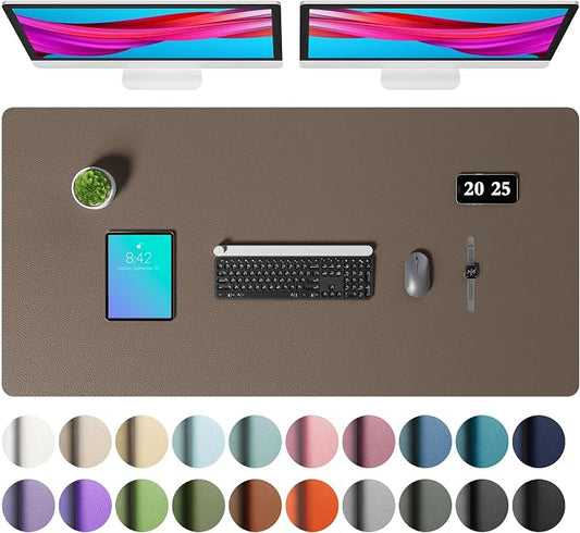 Aothia Faux Leather Desk Mat – Large Mouse Pad, Non-Slip PU Leather Blotter, Waterproof Writing Surface for Office and Home (Coffee, 47.2" x 23.6")
