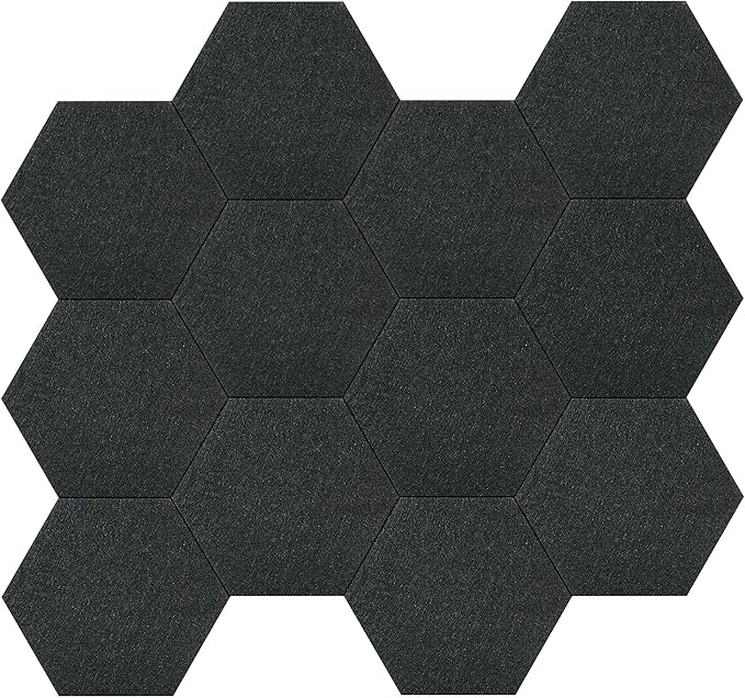 Vienrose Hexagon Felt Bulletin Board Self Adhesive Pin Board Wall Decoration Tiles with 35 Push Pins for Office Home and School, Black 12 Pack