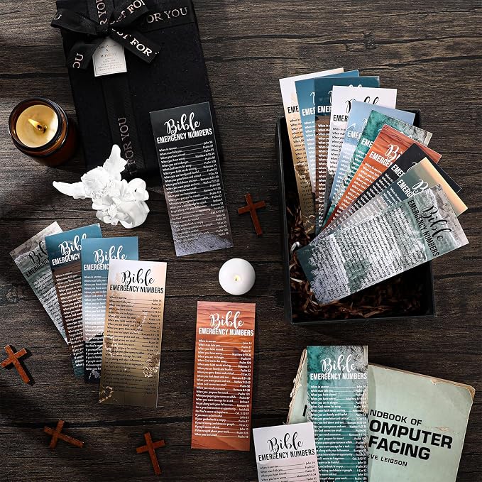 200 Pcs Father's Day Emergency Numbers Bookmarks Gifts Christian Bookmarks Bulk Bible Verse Cards Inspirational Scripture Cards Bulk for Church Members Sunday School Gifts (English)