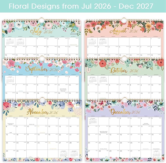 Calendar 2026-2027 - Wall Calendar 2026-2027, 11" x 8.5", JUL.2026 -DEC.2027, 18 Monthly Wall Planner Large, Hanging Hook, Wall Calendar With Twin-Wire Binding