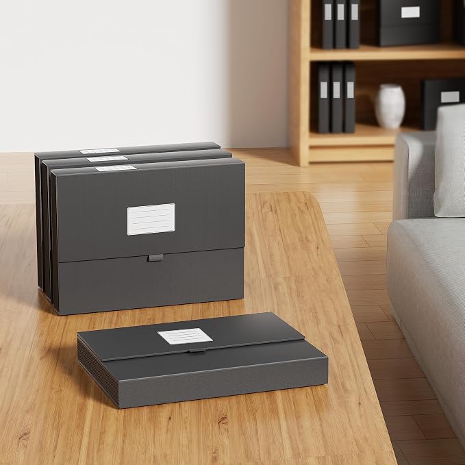 JiaWei Folder with Pockets, Accordion File Organizer with Magnetic Closure, A4 Letter Size Black File Folder