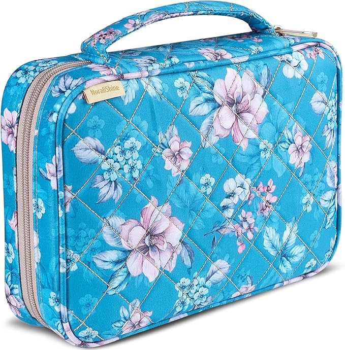 Quilted Bible Case for 6.5 X 9.5 inch Books, Bible Carrying Case for Women, Teal Bible Cover