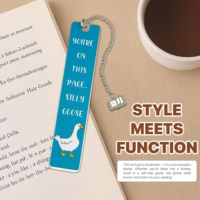 Silly Goose Bookmark, Cute Funny Bookmarks for Women Metal Book Mark Pink Bookworm Bookmark Bookish Accessories Cool Gifts for Book Lovers Reading Club Christmas Birthday Present (Aqua Blue)