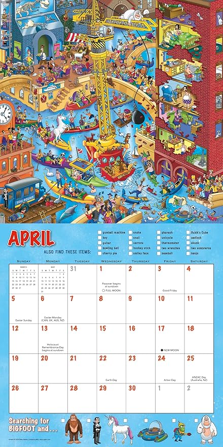 Searching for Bigfoot 2026 Wall Calendar, 12-Month Search & Find Humor Calendar with Hidden Friends, 12" x 12", Monthly Wall Planner with Large Grids for Home or Office
