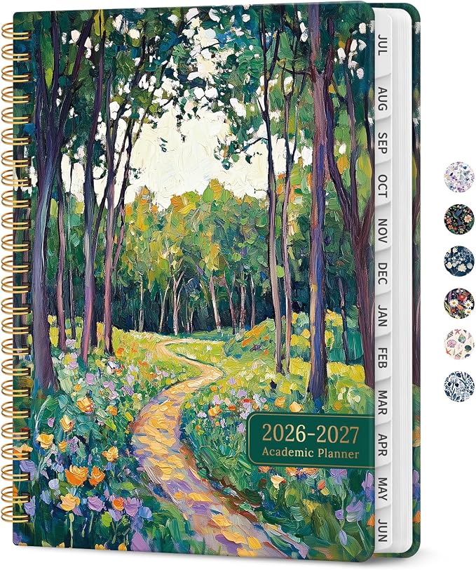 Planner 2026–2027, Academic Year Monthly & Weekly Calendar Book, Jul 2026–Jun 2027, Hardcover Organizer with Tabs, Student & Teacher Planner, 6.3" x 8.5", Forest Pathway