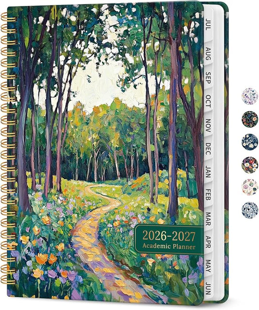 Planner 2026–2027, Academic Year Monthly & Weekly Calendar Book, Jul 2026–Jun 2027, Hardcover Organizer with Tabs, Student & Teacher Planner, 6.3" x 8.5", Forest Pathway