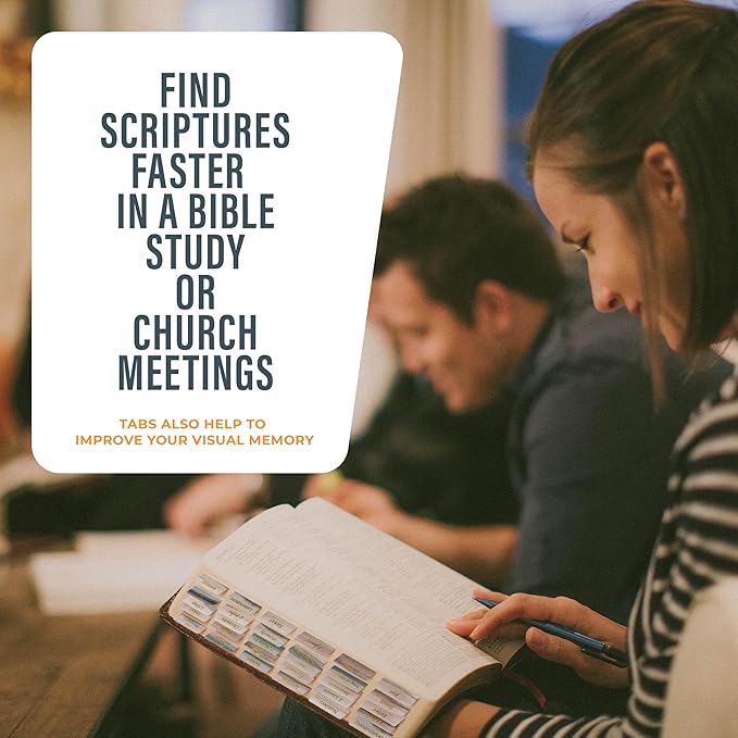 OFFILICIOUS Blue Bible Book Tabs, 100 Soft-Touch, Laminated Bible Tabs for Holy Bibles – Durable Tabs for Bible – Protestant & Catholic Bible Tabs Large Print, Bible Tabs for Women & Men