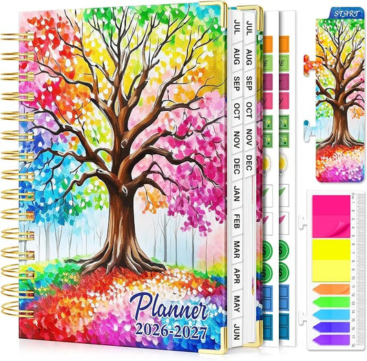 Planner 2026-2027, 18 Month Weekly and Monthly Academic Planner, July. 2026 - Dec. 2027, 6.6" x 8.3" A5 Hardcover Calendar Planner with Page Tabs, Separator Page, Inner Pocket, Bookmark, Stickers, Sticky Note Set