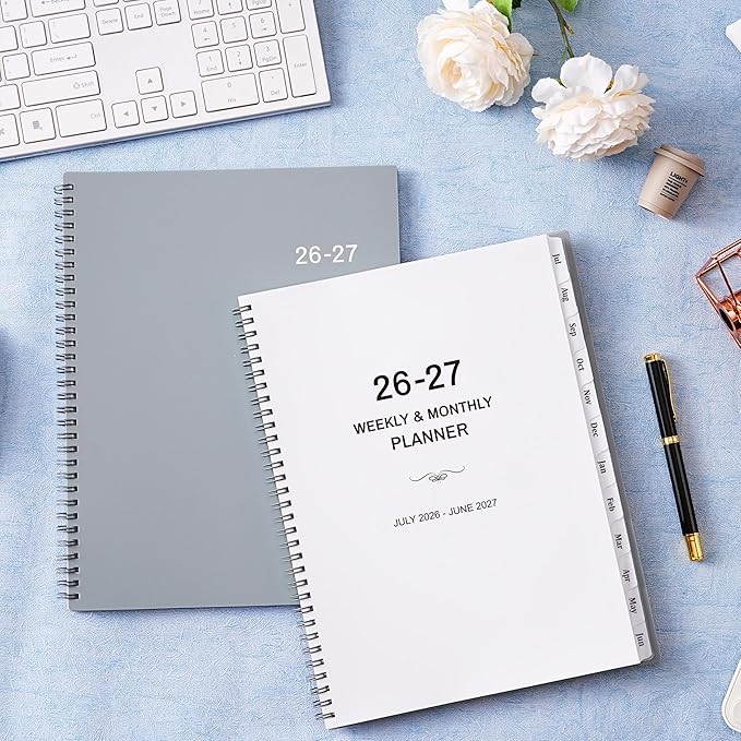 2026-2027 Planner - 2026-2027 Planner Weekl and Monthly from July 2026 to June 2027, Academic Planner with Spiral Bound, Inner Pocket, 8.5'' x 11'', Grey