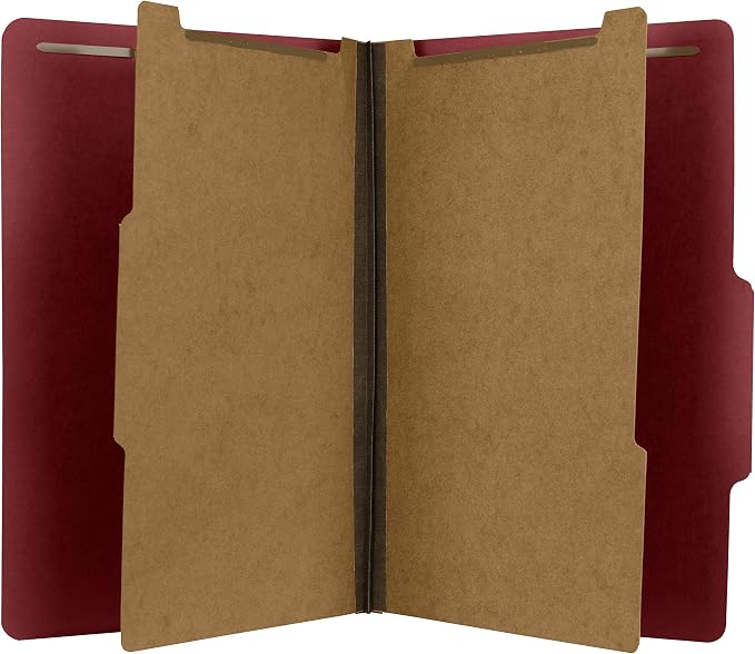 The File King Pressboard Classification Ruby Red Partition File Folder | Legal Size - Box of 10 | Two Dividers | Six 2” Durable Fastener Prongs | 2/5 Cut Top Tab | 2” Expansion