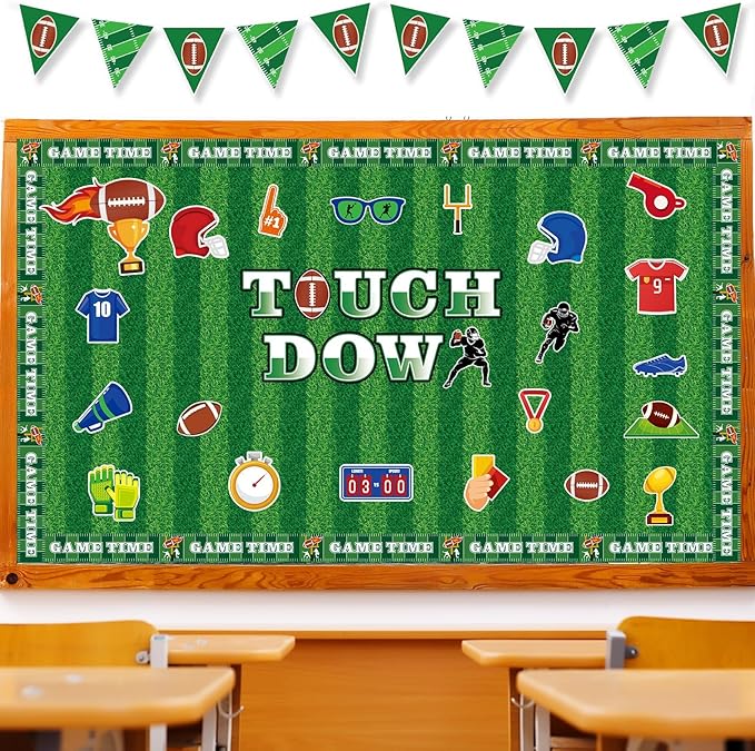 Football Bulletin Board Classroom Decorations with Background Paper & Banner Set Football Touch Down Paper Cutouts for Welcome Back to School Game Day Wall Door Chalkboard Decor