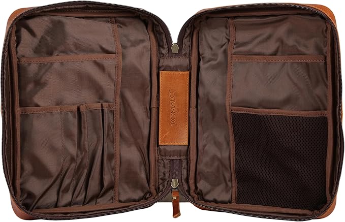 Leather Bible Cover for Men & Women – Zippered Bible Case with Handle, Note & Pen Organizer – Fits Large Study Bible – 11.5x8.5 Inch (Orange)