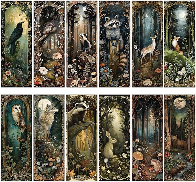 Woodland Animals Bookmarks Gifts - 120 Pcs Fantasy Forest Animal Bookmark Rabbit Raccoon Page Markers Clips Book Mark Gift for Women Men Office Home Book Lovers Bookworm Party Supplies