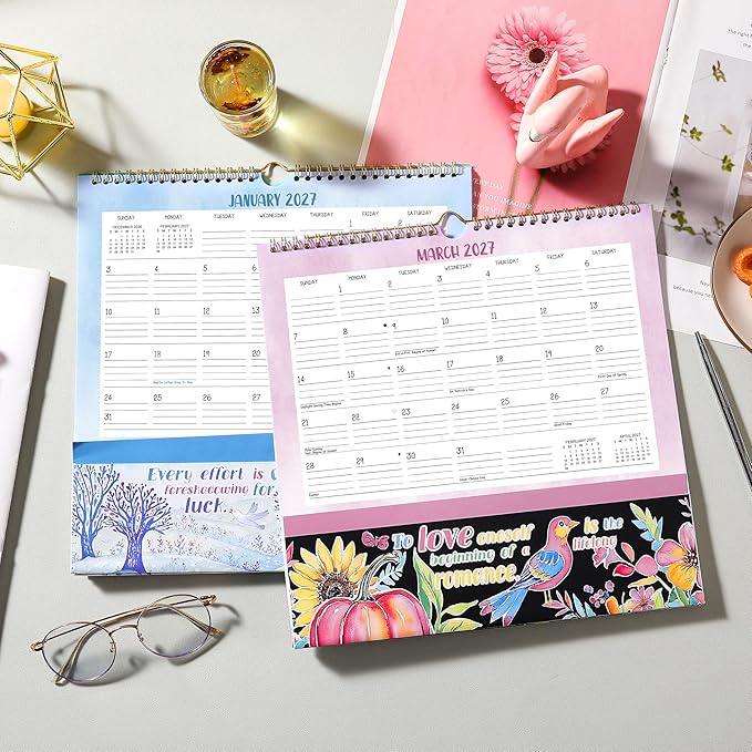 Wall Calendar 2026-2027 - Jul 2026 - Dec. 2027, 18 Monthly Calendar 2026-2027 with Pockets, 12" x 12", with Ample Ruled Space, Holidays, 2-Sided Pockets, 12 Seasonal Calendar, Great for Home & Office