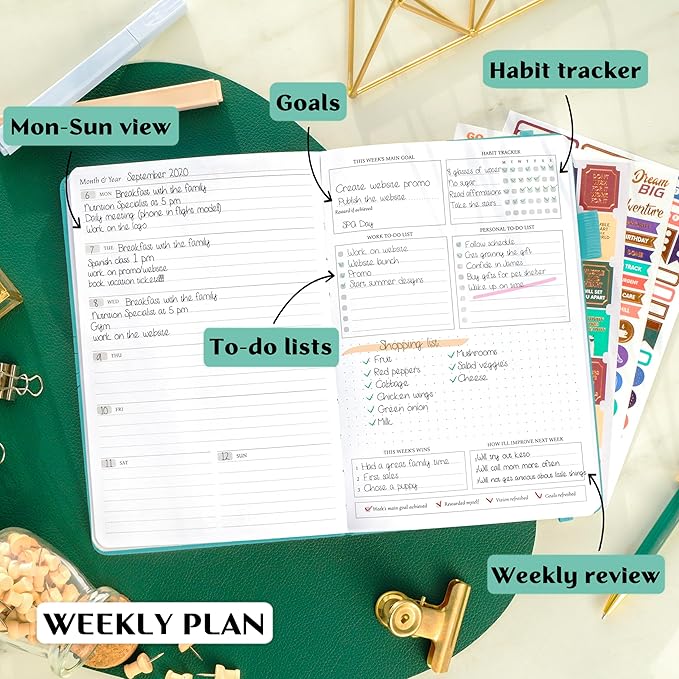 Legend Planner – Undated Weekly & Monthly Life Planner to Hit Your Goals & Live Happier, Organizer Notebook & Productivity Journal, A5 (Turquoise, Gold)