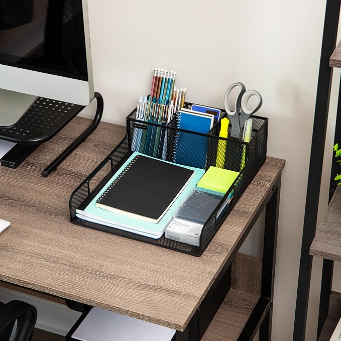 Mind Reader Desktop Organizer, File Storage, Accessory Storage, Workspace, Office, Metal Mesh, 11.5" L x 14.75" W x 5.5" H, Black