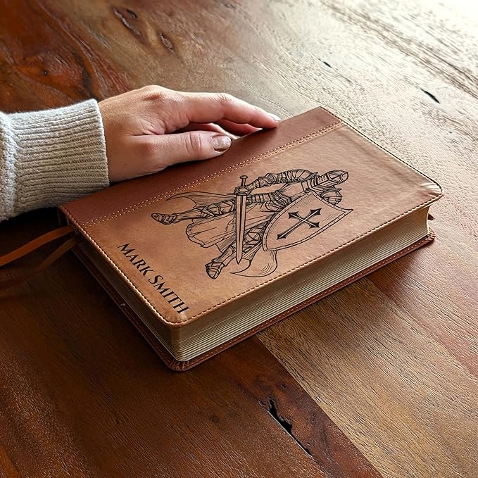 Farm and Posh Personalized NIV Personal Bible with Crown of Thorns | Large Print (Brown Knight Standing Solo)