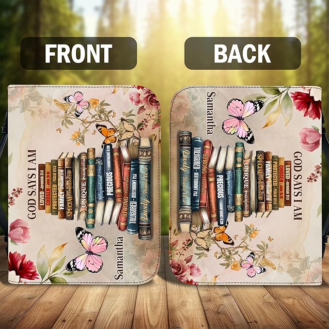 Personalized Man of God Bible Cover, God Says I Am Bible Case PU Leather, Bible Holder Handle Zipper, Faith Scripture with Name Case Bag, Religious Gifts for Church Christians Women Men (GOD-11)