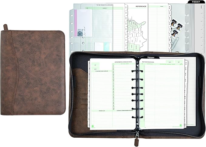 Day-Timer Distressed Look Starter Set Organizer, Undated, 7 Ring, Desk Size, 5-1/2 x 8-1/2", Brown (43184)