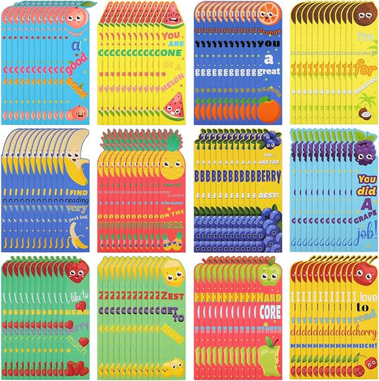 Gersoniel 144 Pieces Fruit Scented Bookmarks for Kids Bulk Scratch and Sniff Bookmarks Fun Smelly Book Marks Cute Gifts for Classroom Prizes Students Teens Food Lovers, 12 Styles