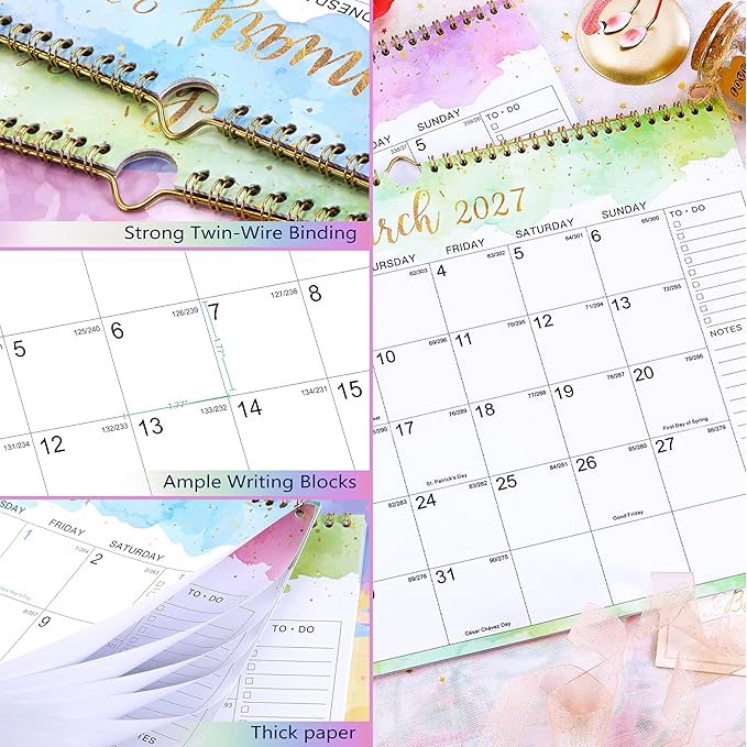 Calendar 2026-2027 - 2026-2027 Wall Calendar, 15" x 11.5", July 2026 - December 2027, 18-Month Calendar with Twin-Wire Binding, Large Blocks, Julian Dates, Perfect Organizer for Home & Office