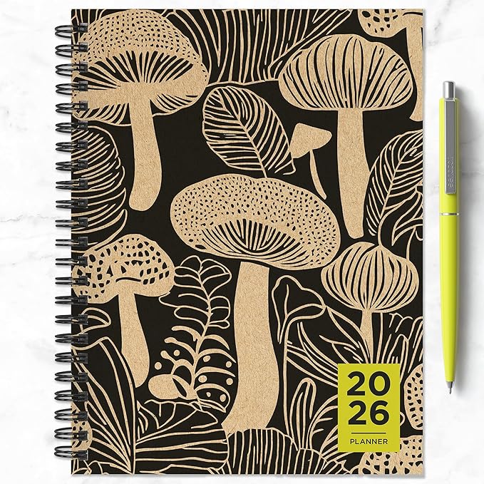 TF Publishing 2026 Mushroom Medium Weekly Monthly Planner with 12-Month Calendar Grid, Goals and Task Trackers - Weekly Schedule Planner with Priority List Section and Stickers - 6.5in x 8in