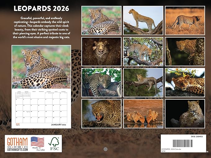 Leopard Calendar 2026 Monthly Wall Calender 12 Month | American Made In The USA