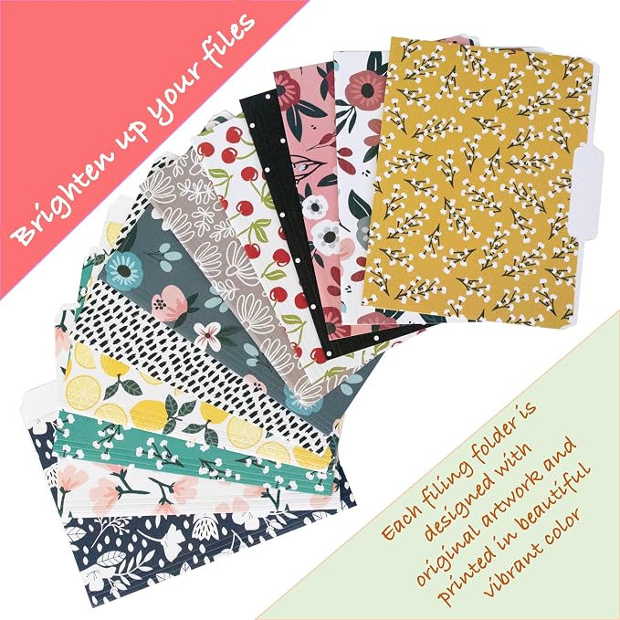 Cute File Folders, Set of 24 3-Tab Letter Size Decorative File Folders Boho Manilla 8.5 x 11 – Pretty Designer Home Office School Supplies (Mesmeric)