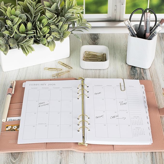 Beautiful 2026 Daily Planner Inserts for 6 Ring Binders – Durable A5 Paper Refill Set 5.5" x 8.3" - Refills Incl. Tabs & Monthly Calendar Spreads - From January 2026 - December 2026